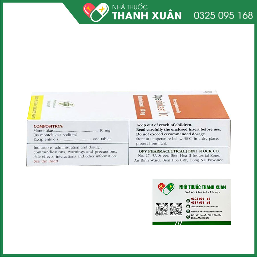 Thuốc Opesinkast 10mg dự phòng và điều trị hen phế quản mãn tính và viêm mũi dị ứng theo mùa